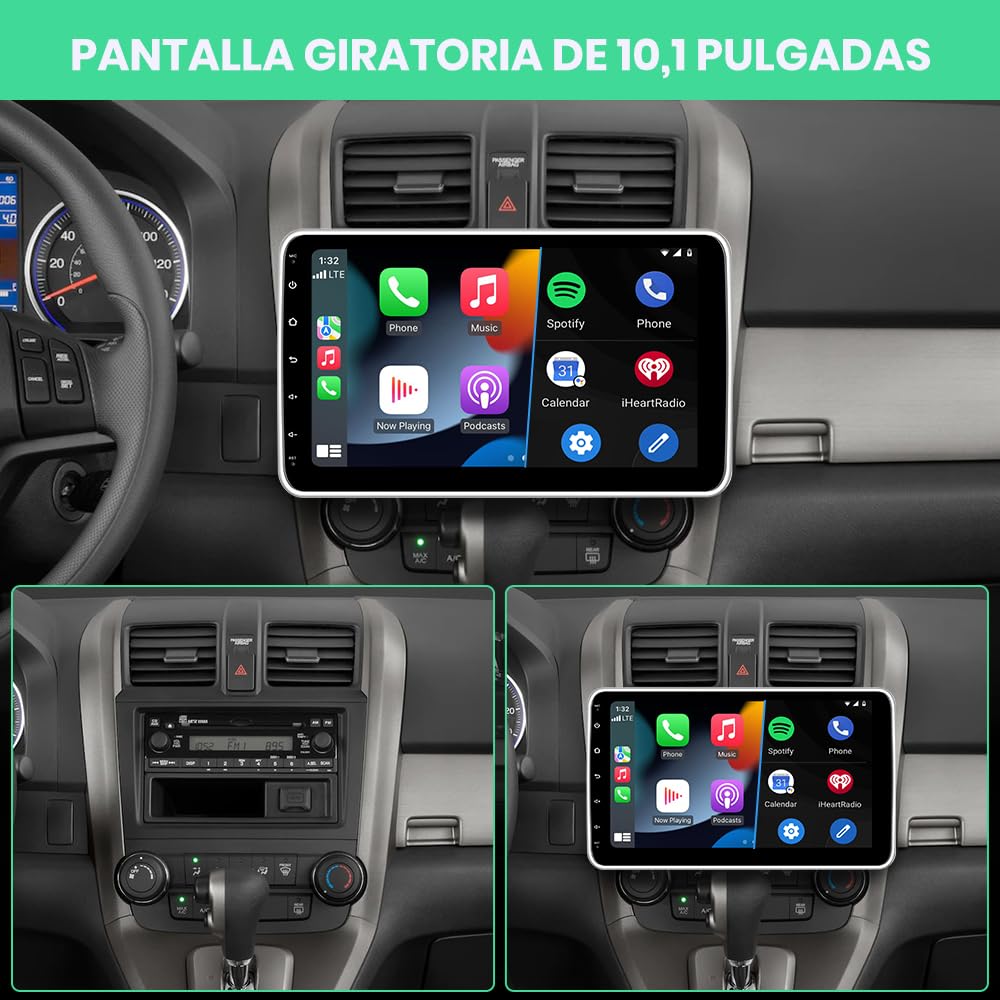Android 13 2GB+32GB 1 DIN Radio Coche Universal con Pantalla Táctil y Giratoria de 10 Pulgadas, con CarPlay/AndroidAuto/Mirror Link, WiFi/GPS/Bluetooth/RDS/USB/FM/Mandos del Volante