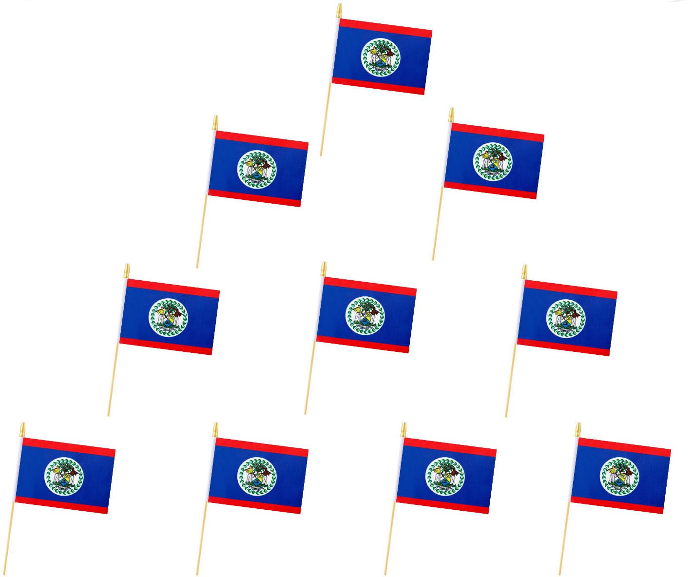 10 Pack Belize Flags - Handheld Flag- 5x8 in, Belize Mini Flag. Suitable For Party Decorations, Store Displays, Bar Decorations And National Day Parades. (Belize)