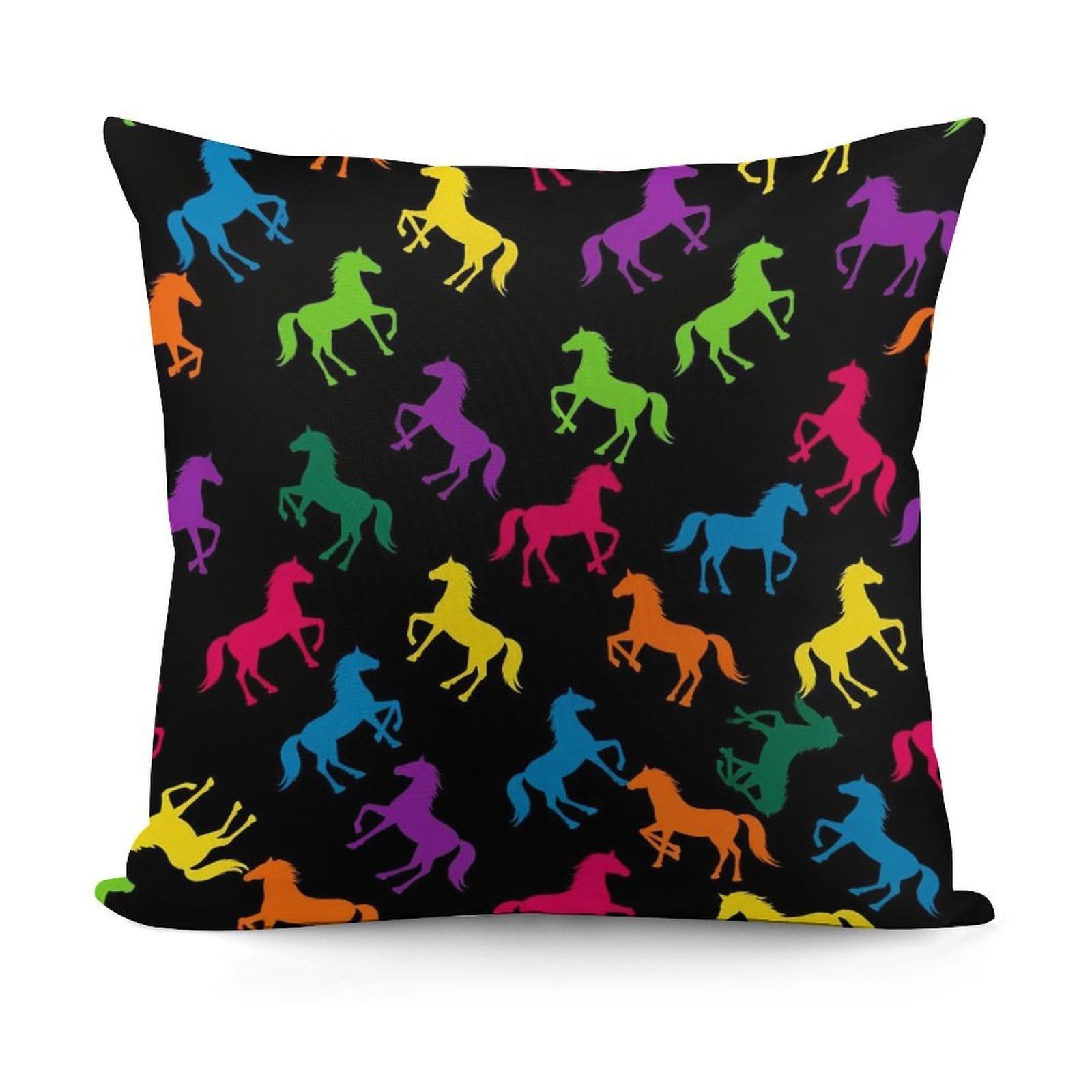 Smazdfxx Picture(320) Plush Decorative Throw Pillow Covers Couch Cushion Case Modern Home Decor For Sofa Soft Rainbow Horse Black Pillowcases