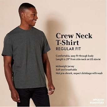 Amazon Essentials Men's Regular-Fit Short-Sleeve Crewneck T-Shirt, Pack of 2