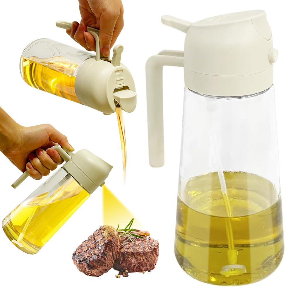 600ml 2-in-1 Spray Design Oil Dispenser Bottle Auto Flip Olive Oil Sprayer Leakproof Vinegar Sprayer for Kitchen Cooking Air Fryer Roasting Salad Baking Grilling
