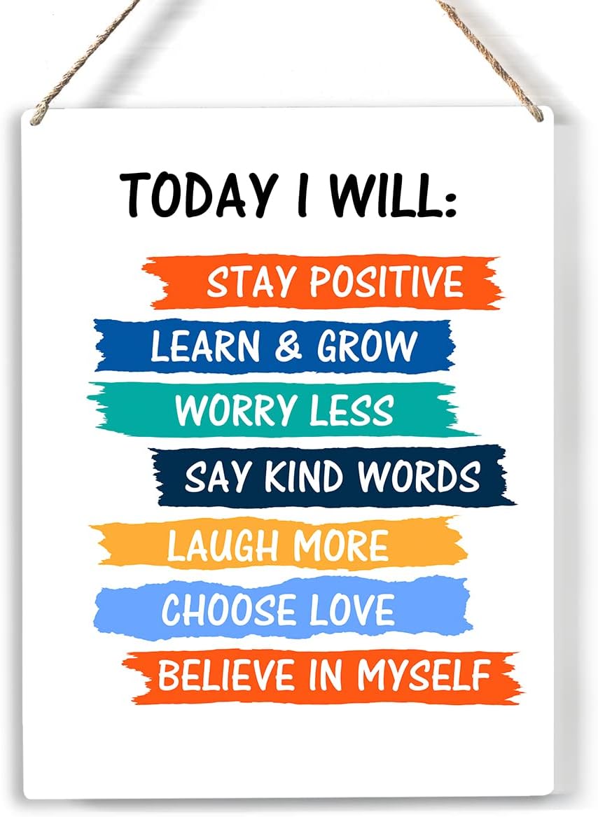 Today I will Stay Positive Wood Sign Kids Affirmation