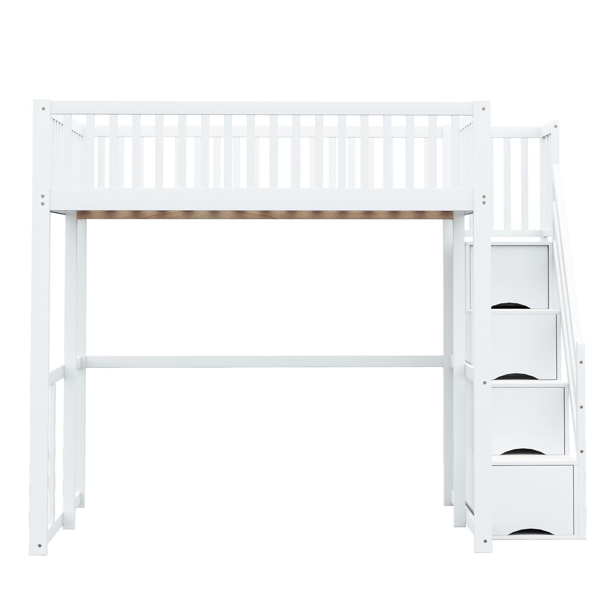 Hochbett mit Sicherheitsaufbewahrungsleiter, Sicherheitsumrandung, Bettgestell aus massiver Kiefer, Geeignet für Kinder, Jugendliche und Erwachsene (Weiß, 140x200cm)