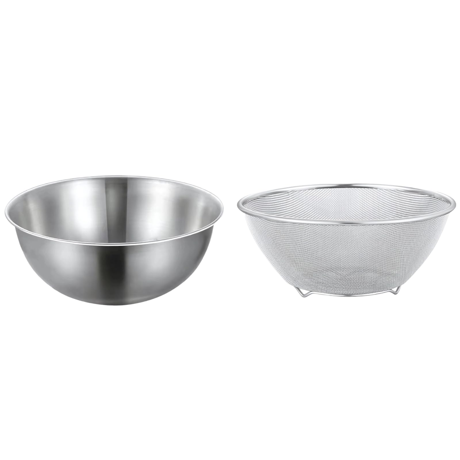 Edelstahl Küchensiebe Set, mit Schüssel und feinmaschigem Sieb, stabiles Siebkorb-Set für den Küchengebrauch, spülmaschinengeeignet, ideal zum Waschen von Obst, Gemüse und kleinen Körnern