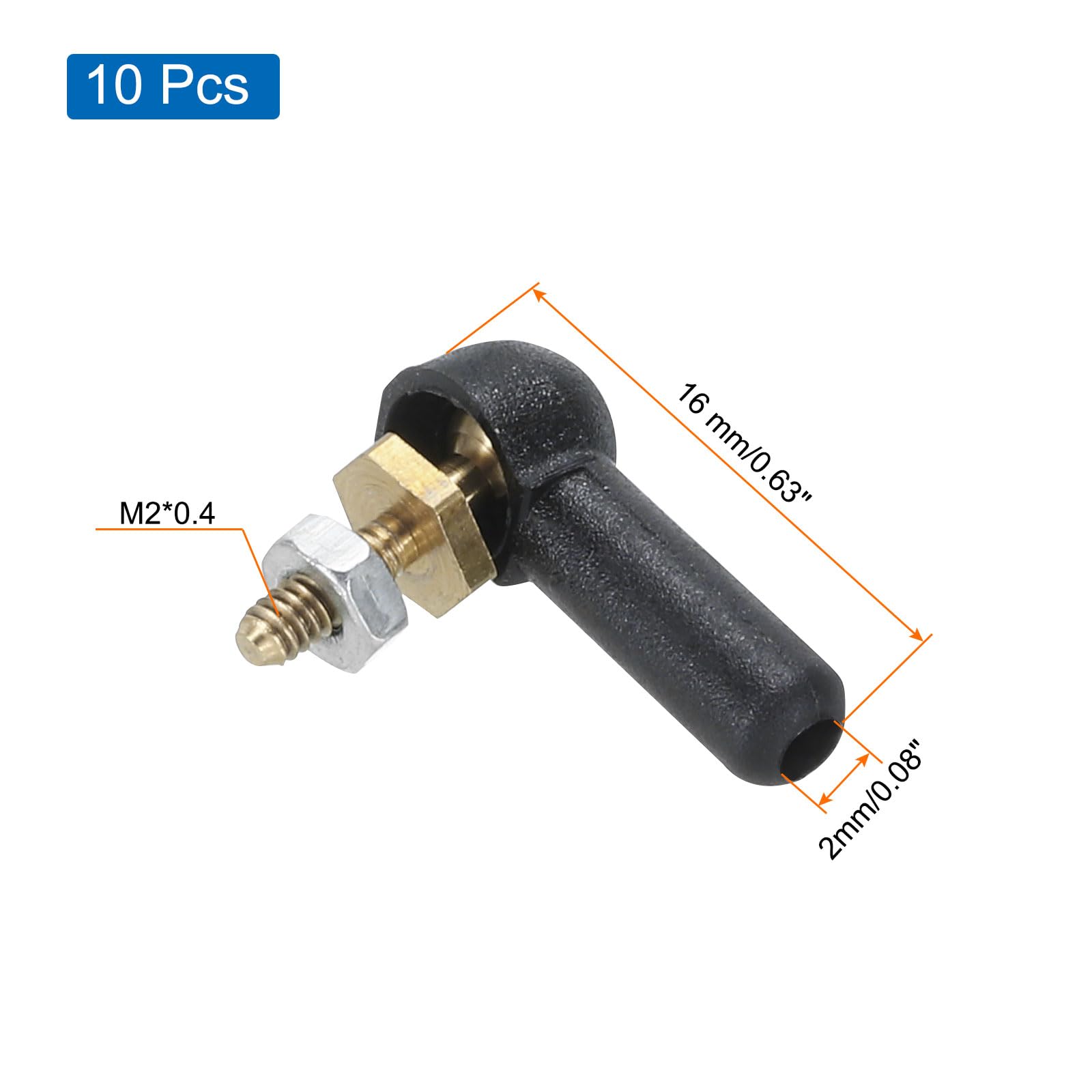 uxcell M2 Ball Rods End Head Ball Joint Buckle Steering Connecting Pushrod Tie for RC Aircraft Model Plastic Black 10Pcs