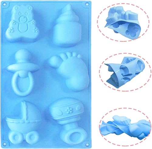 Miniatura 8 de DanziX - Paquete de 3 moldes de silicona para jabón de baby shower, biberón de bebé, pies pequeños, chupete de oso, molde de fondant de silicona