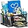 Marbrasse Mesh Desk Organizer, Pen Organizer with 2 Drawer, Multi-Functional Pencil Holder, Desk Organizers and Accessories with 5 Compartments + Drawer for Office Art Supplies (Black)