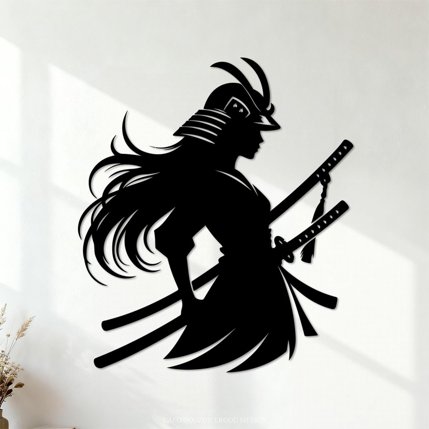 Ergou Women's Stickerdecal-83820 Samurai Warrior Silhouette Art With Katana Swords Engraving Decals 42X48.1cm Removable Without Leaving Glue Black