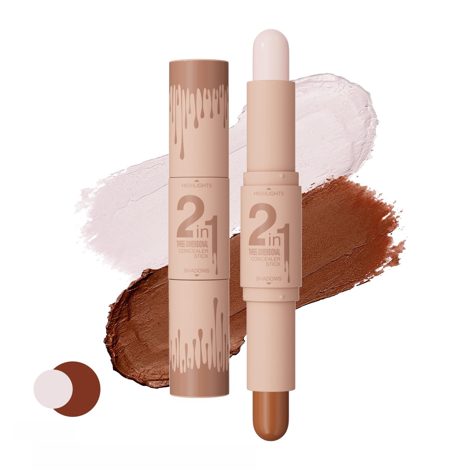 AWDSLUY 2-In-1 Makeup Highlight & Contour Stick, Concealer Contour Stick, Color Correct, Long Lasting, Waterproof (#1 Light Beige + Light Brown, 1 Pack)