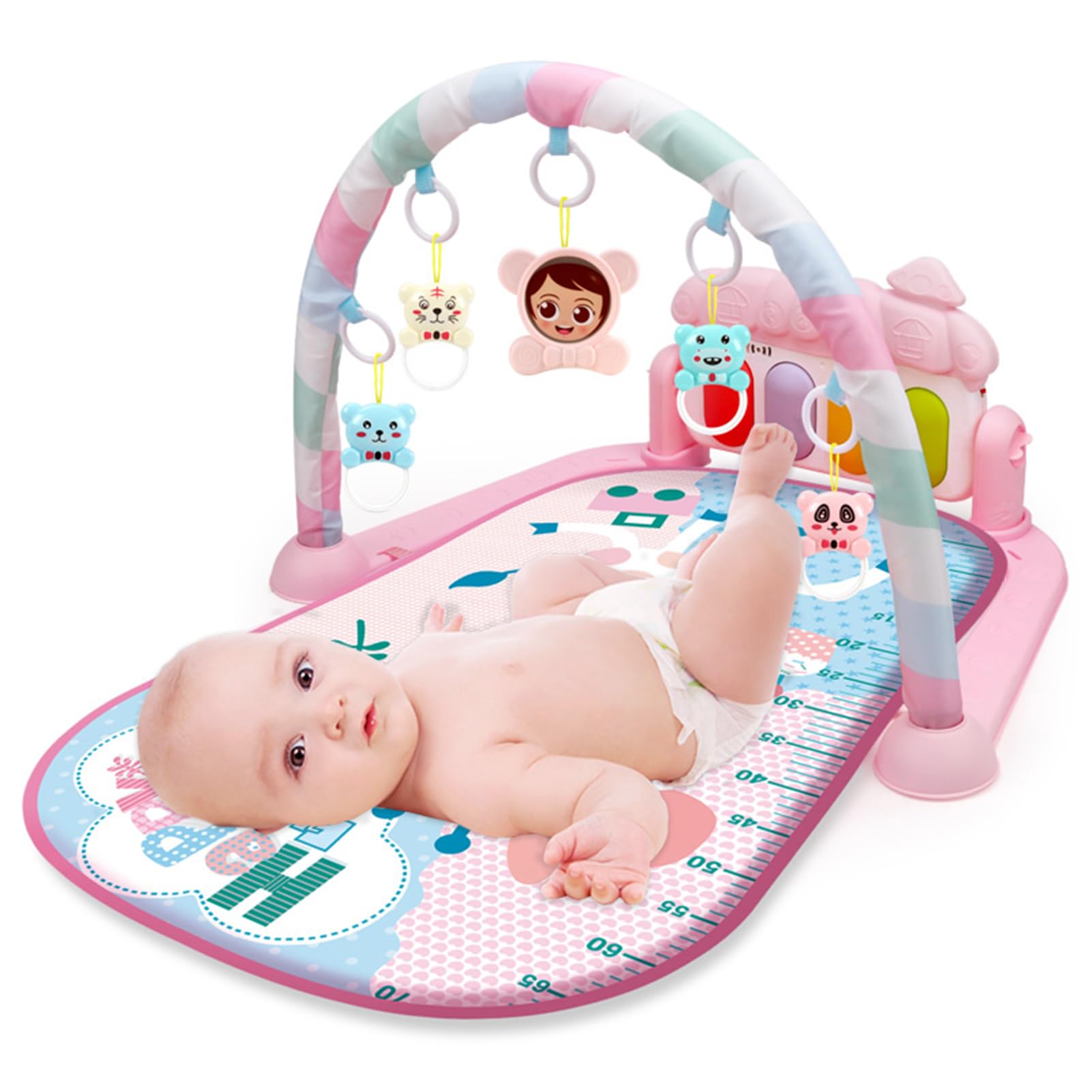Play Mats for Baby Gyms,Kick and Play Piano Gym Mats,Detachable Tummy Time Mat with Music and Lights, Musical Electronic Learning Toys, Activity Center for Babies and Toddlers (Giraffe Pink)