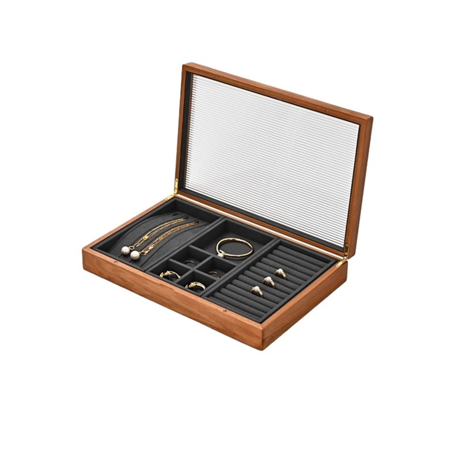 MKYYIOED Jewelry Trays Wooden Jewelry Box Organizer Ring Necklace Earring Bracelet Storage Display Case