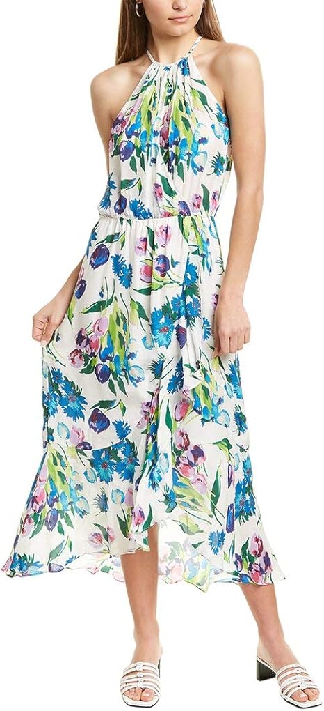 halter slit side sequin party dress