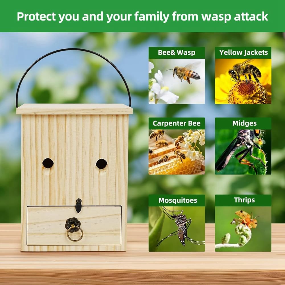 Piège à Abeilles Charpentières Piège à Guêpes Écologique Piège à Abeilles en Bois pour Extérieur
