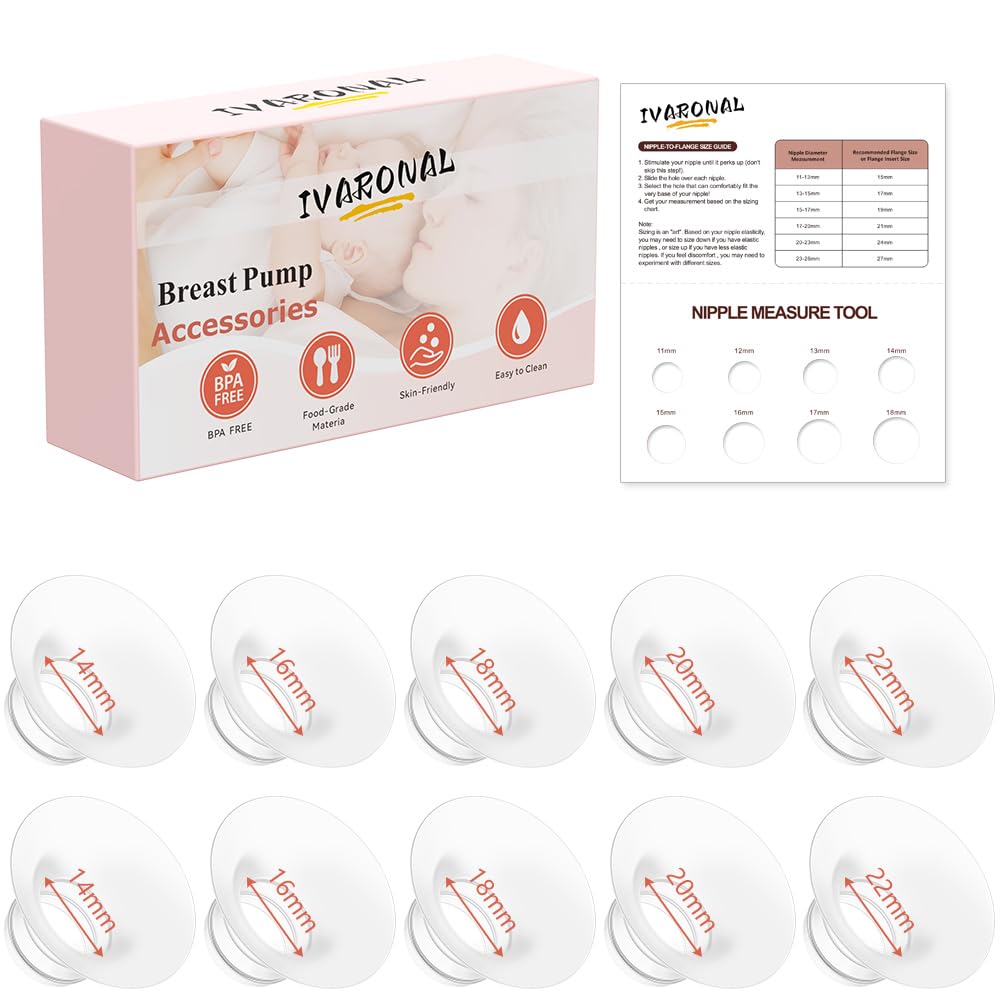 10pcs Flange Insert 14/16/18/20/22mm*2 pcs Compatible with Momcozy Air1/W1/M9/M6/M5/S12 Pro/V1 Pro/V2 Pro,for Spectra/Medela/MomMed/eufy/Lansinoh/Elvie Breast Pump