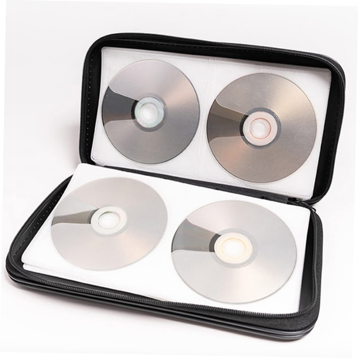 Custodia Rigida Porta CD e Dvd da Viaggio, 80 Dischi, Tessuto Antistrappo Nero Cerniera, Organizer Compatto per Auto, Casa e Trasporto Sicuro
