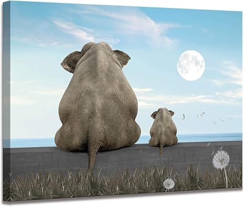 Canvas wall art Animal elephant Elephant wall art Dandelion all art elephant Watching moon African art wall decoration Elephant picture Canvas