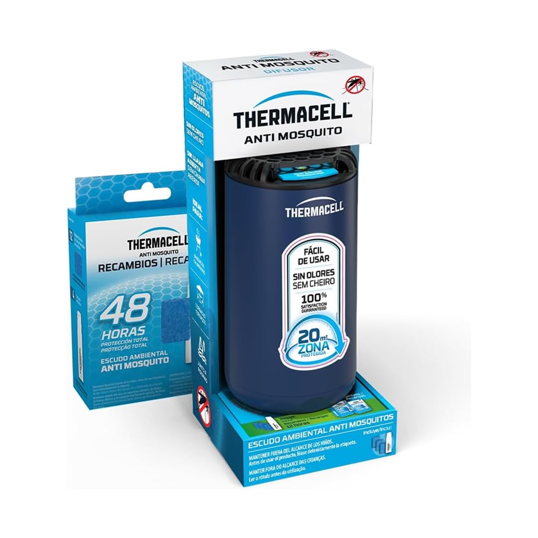 Thermacell Pack Antimosquitos Halo Mini, Sin DEET, 60H Protección, Navy | Protege una zona de 20 m². Difusor, cartuchos y pastillas de recambio incluidos. Ideal para jardines, terrazas y exteriores.