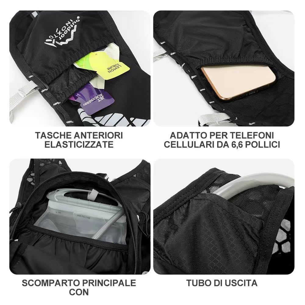 INOXTO Zaino da Corsa 5L - Leggero Zaino Idratazione con Strisce Riflettenti,Rete Traspirante per Outdoor, Maratona, Ciclismo, Alpinismo, Uomoe Donna