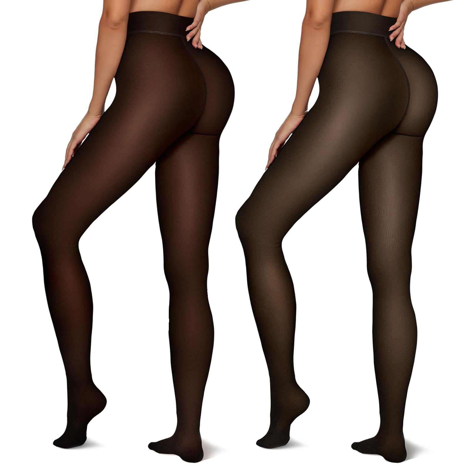 Vertvie Medias con forro polar para Mujer térmicas falsas translúcidas cálidas cintura alta Invierno de 220g gruesas Corazones negros transparentes