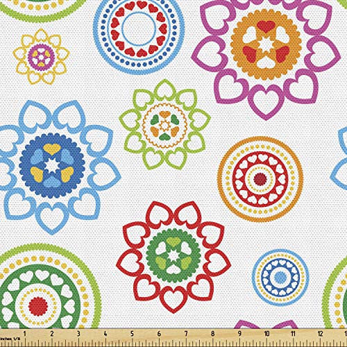 Image of Ambesonne Modern Fabric by The Yard, Colorful Style Inspired Patterns with Flower Like Images Art, Decorative Fabric for Upholstery and Home Accents, 3 Yards, Green Orange