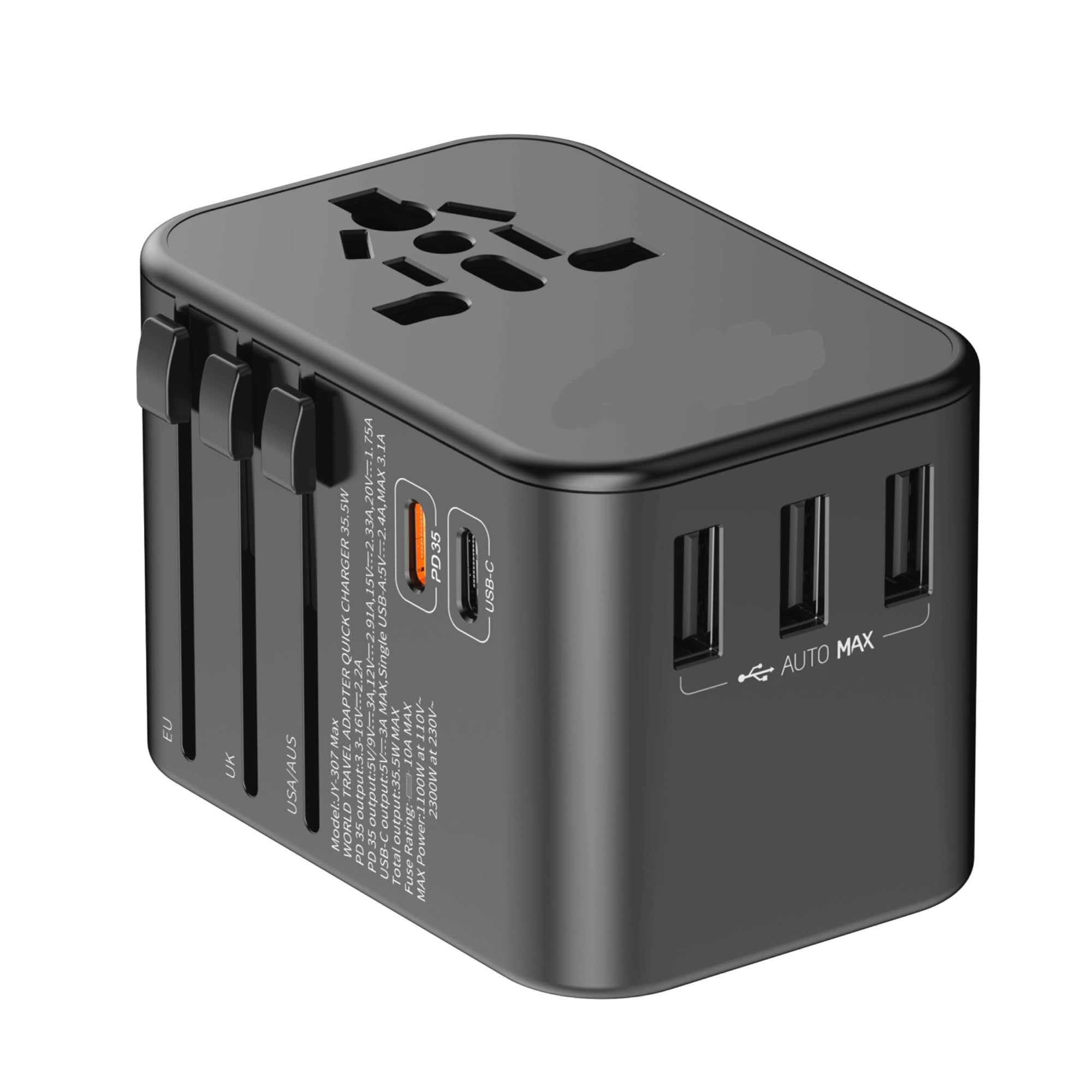 35,5 W PD QC3.0 6-in-1 Universal-Reiseadapter 1 AC 5 USB-Anschlüsse Internationaler Stecker for US UK EU AU