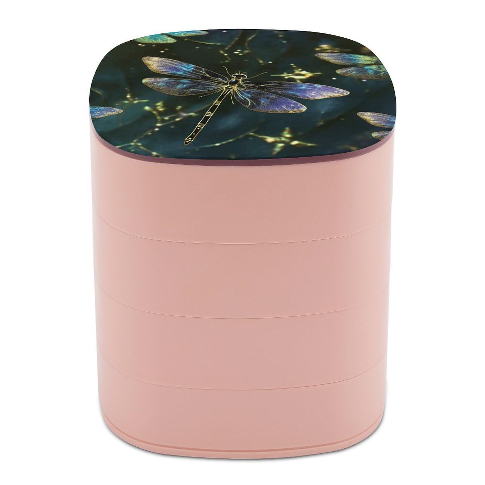 VstaDank Dragonfly Jewelry Box with Mirror Travel Small Jewelry Case for Women 4-Layer Rotatable Jewelry Organizer Storage Box Portable Jewelry Storage Case for Rings Earrings