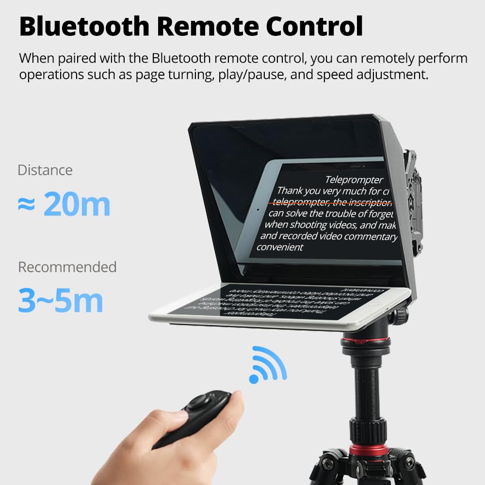Ambitful T1 Pro Teleprompter per telefono con treppiede desktop, kit di teleprompter portatile con telecomando, supporta smartphone/DSLR/mini tablet (sotto i 8,3 pollici), per YouTube, Tiktok