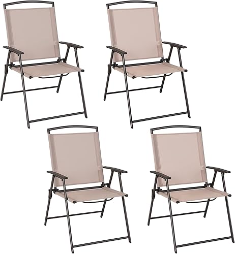 Miniatura 1 de Giantex Juego de 4 sillas plegables para patio  Sillas de exterior con reposabrazos y marco de acero inoxidable, sillas de comedor de patio con tela