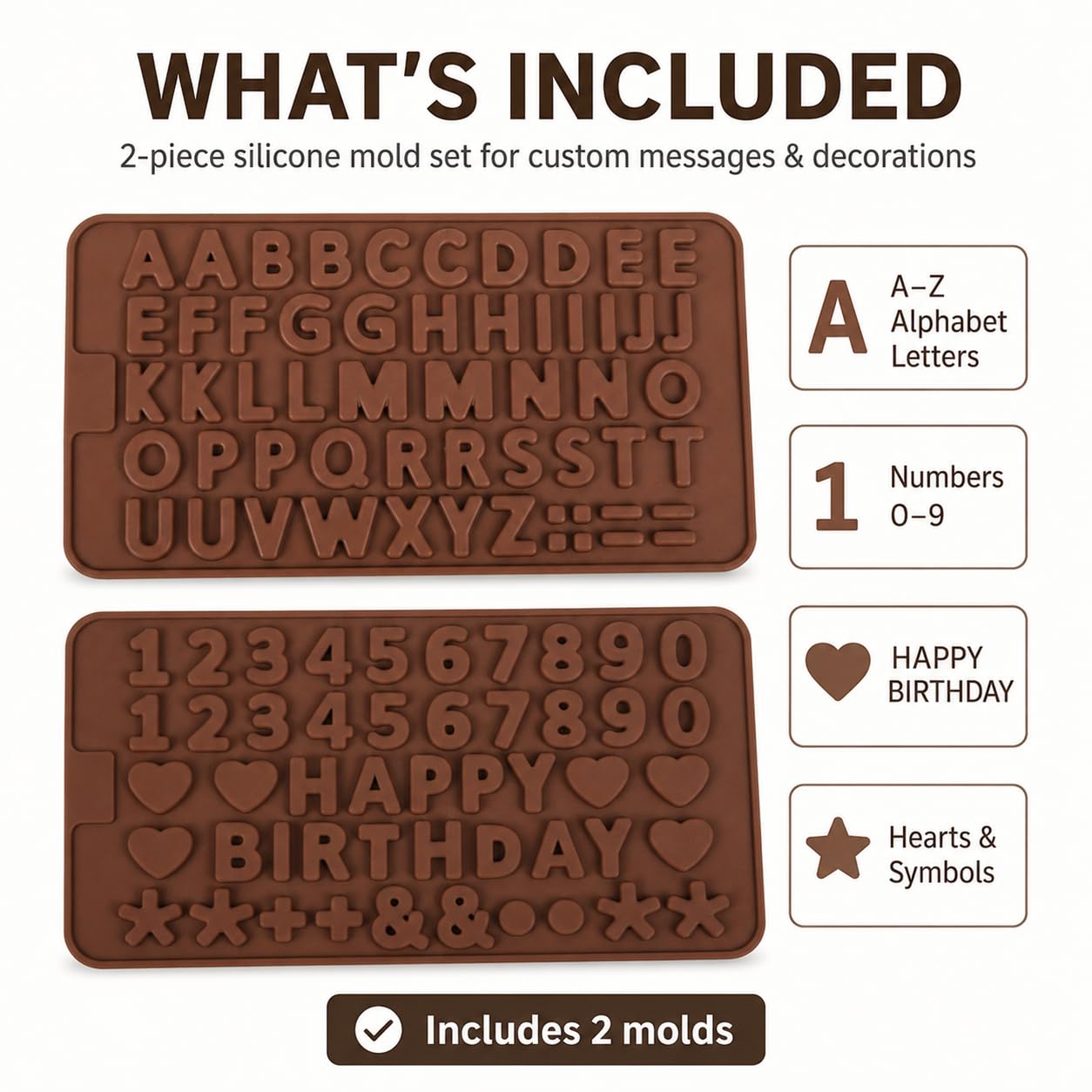 Paquete de 2 moldes de silicona con números de letras numéricos, para decoracion tarta y pasteles (número y alfabeto (2 unidades)