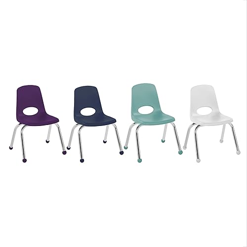 FDP - Silla escolar apilable de 12 pulgadas, asiento apilable para estudiantes con patas de acero cromado y deslizadores de bolas para aprendizaje