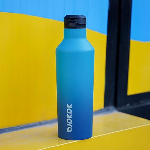 Miniatura 6 de BJPKPK Botella de agua aislada con pajilla, botellas de agua de acero inoxidable de 17 onzas con 2 tapas y asa de transporte, botella térmica de