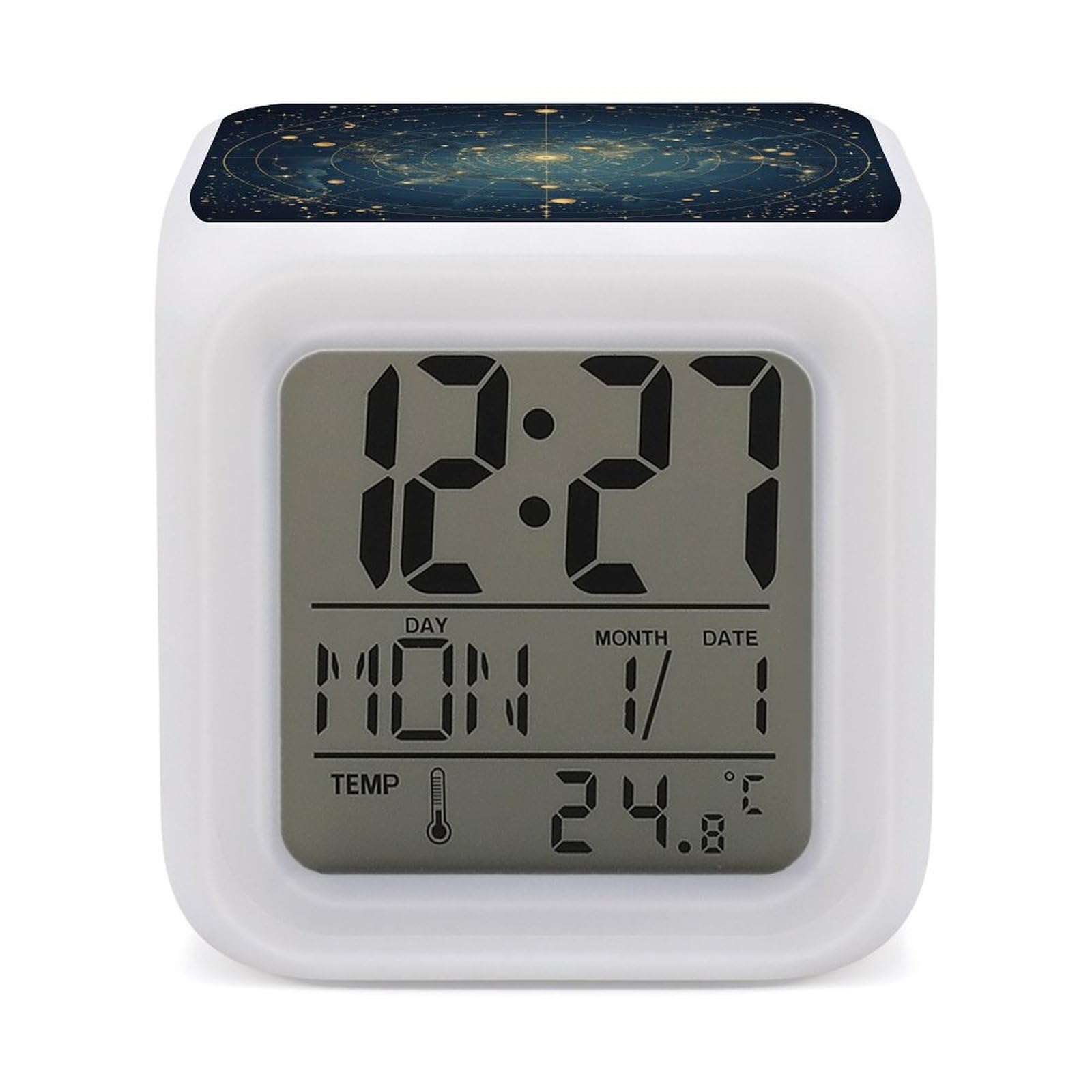 Reloj moderno para mesita de noche con luz de constelación y termómetro digital LED