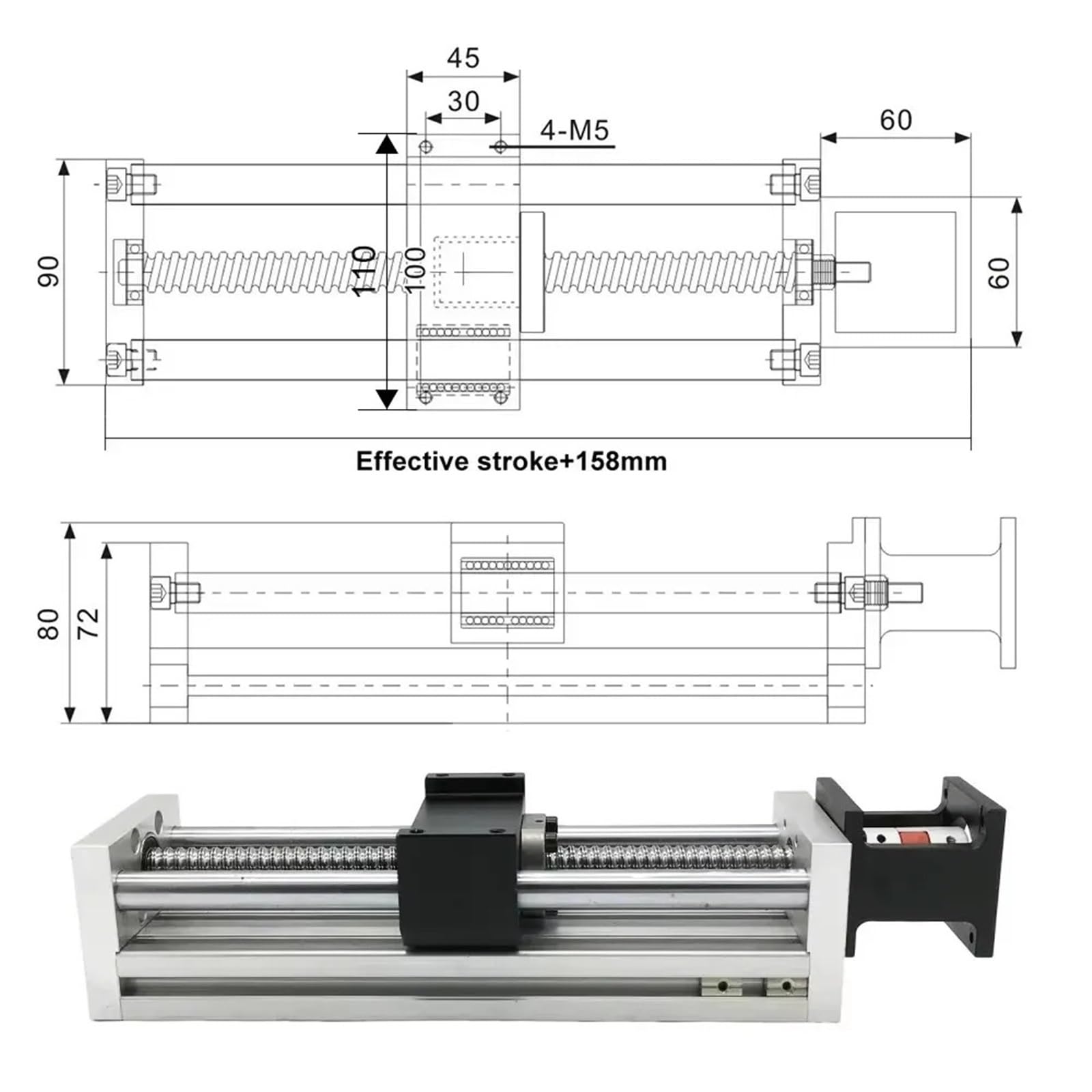 Zestaw stołu przesuwnego z silnikiem NEMA23, prowadnicą liniową, osią optyczną, stolikiem przesuwnym SFU1605/1610 CNC, aluminiowym stołem profilowym z osią XYZ (ręczny stół przesuwny, 900 mm SFU1605