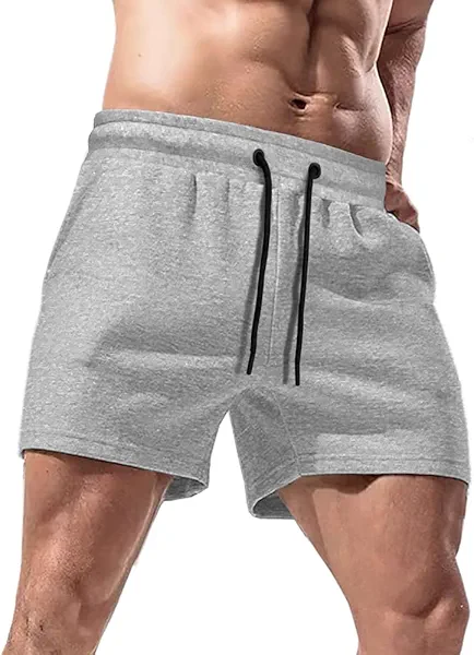 Lehmanlin Men's Cotton Running Shorts with Pockets 5 Inch Workout Bodybuilding Training Shorts