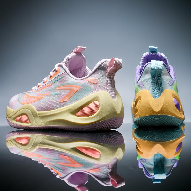 Bacury Basketball Shoes for Women and Men, Comfortable Lightweight Sports Outdoor Fashion Sneakers PinkGreen Size 12 Multicolor