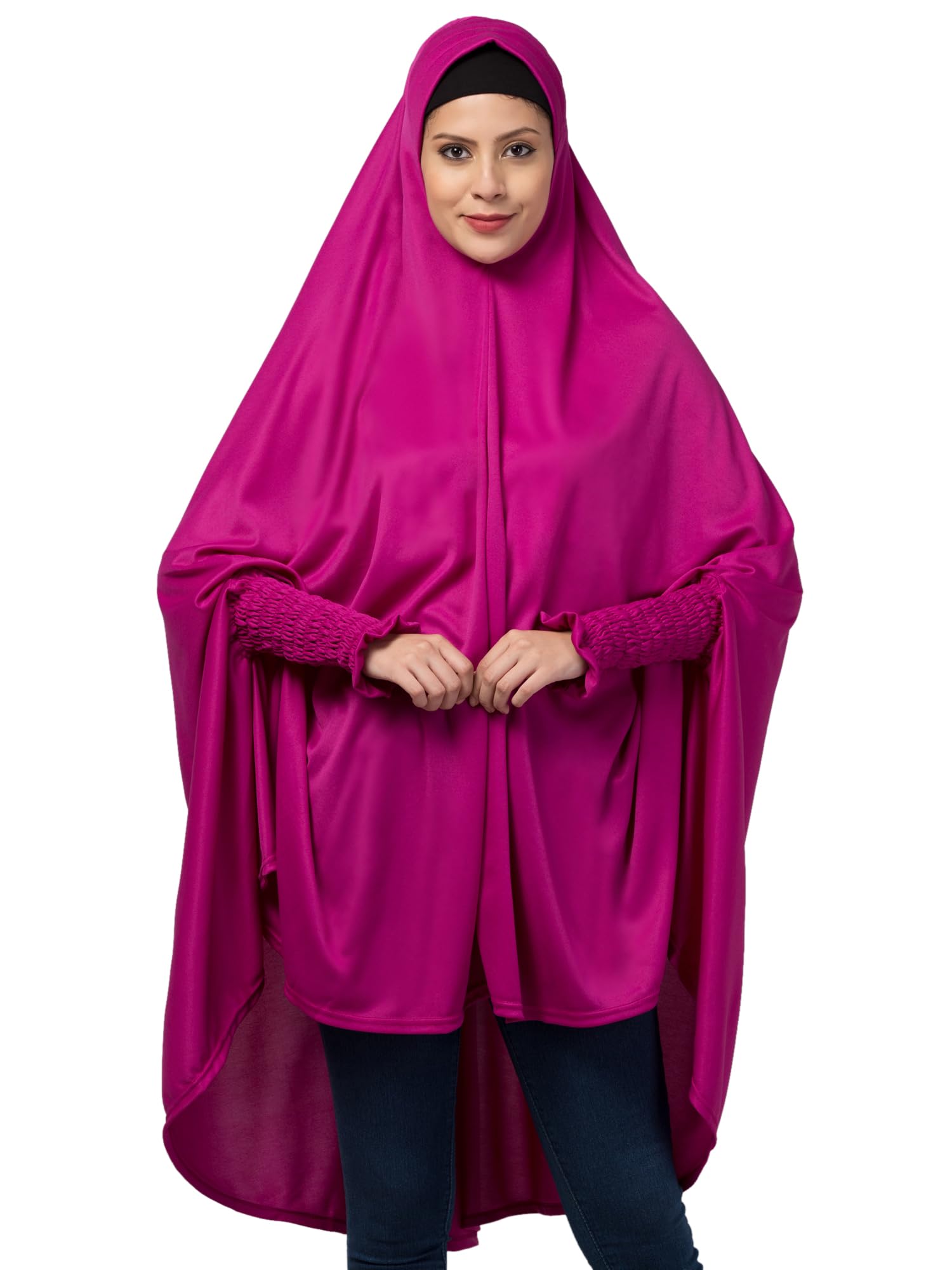 DEZINE PLUS Free Size Purple Stretchable Smoking Sleeves Design at Wrist Jilbab Cum Prayer Khimar Hijab