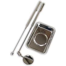 3 Piece Mechanics Inspection Tool Set | Extendable Mirror 1-1/4" 3.2 cm & Magnetic Tip 1/4" 0.6 cm | Magnetic Hardware Tray 3.5" x 2.5" 8.9 cm x 6.4 cm | Chrome Plated Stainless Steel