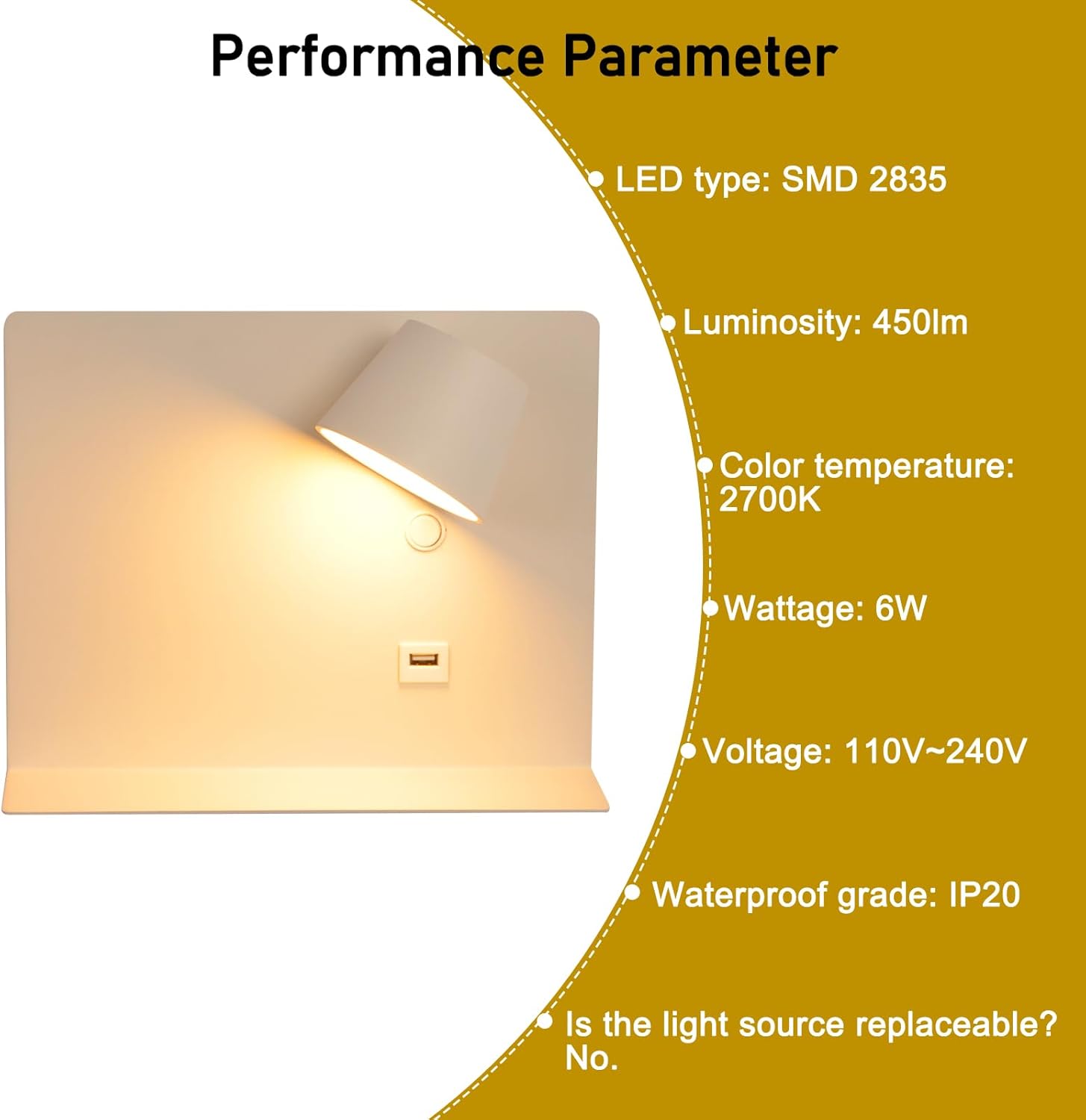 COSYLUX LED Plug in Wall Sconce with Shelf, Cordless Metal Reading Wall Lamp for Bedroom, Living Room, 6W, 450lms, 2700K Rotatable Modern Wall Light Fixtures with USB Charging Port, White