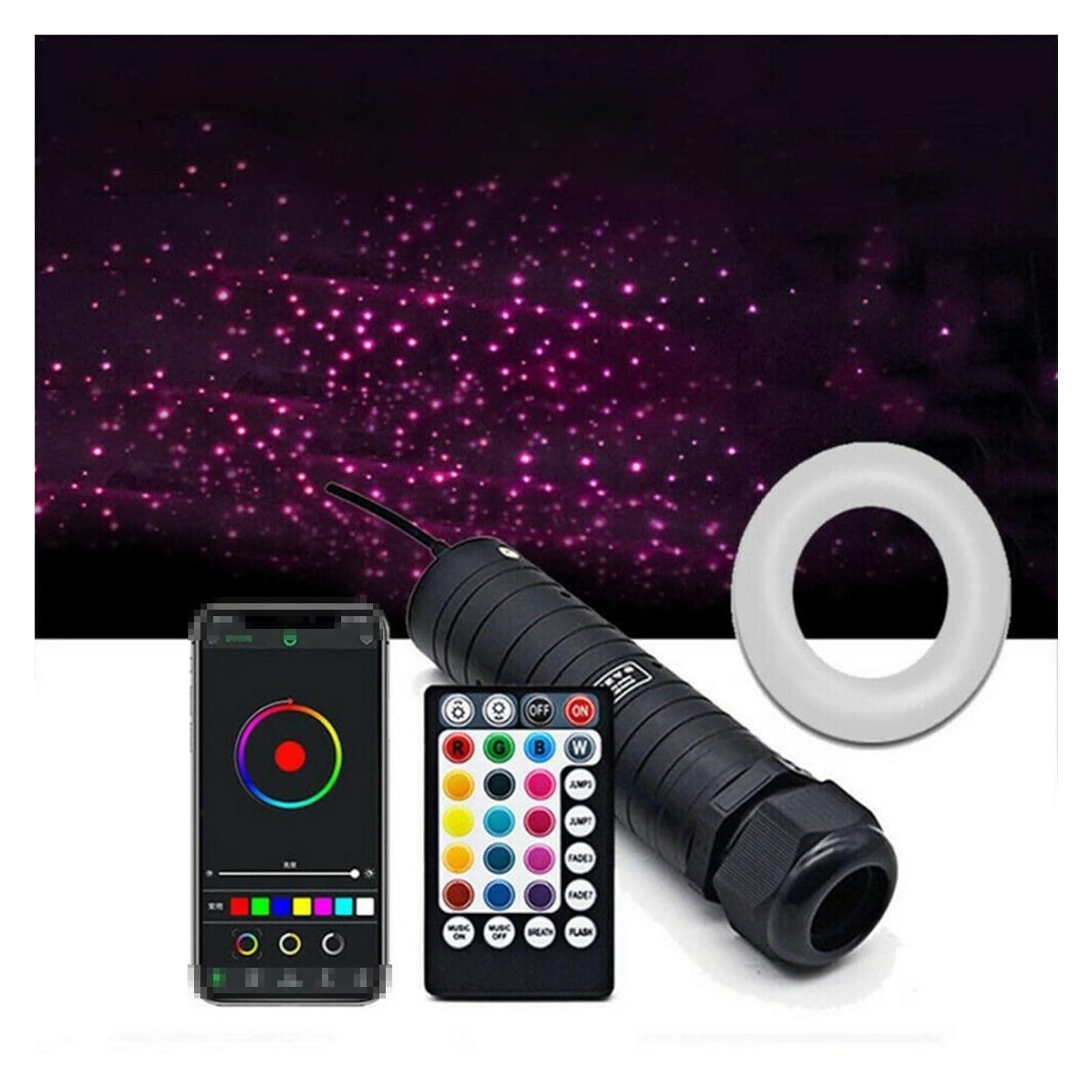 DC12V 6W RGB. Światła gwiazdy dachowej samochodu PROWADZONY Włókno Star Sufit Light Kit Wnętrze Gwiaździste światło otoczenia z Aplikacja RF. Kontrola głosu Wysoka Wydajność(200PCS x 75mm x 2M)