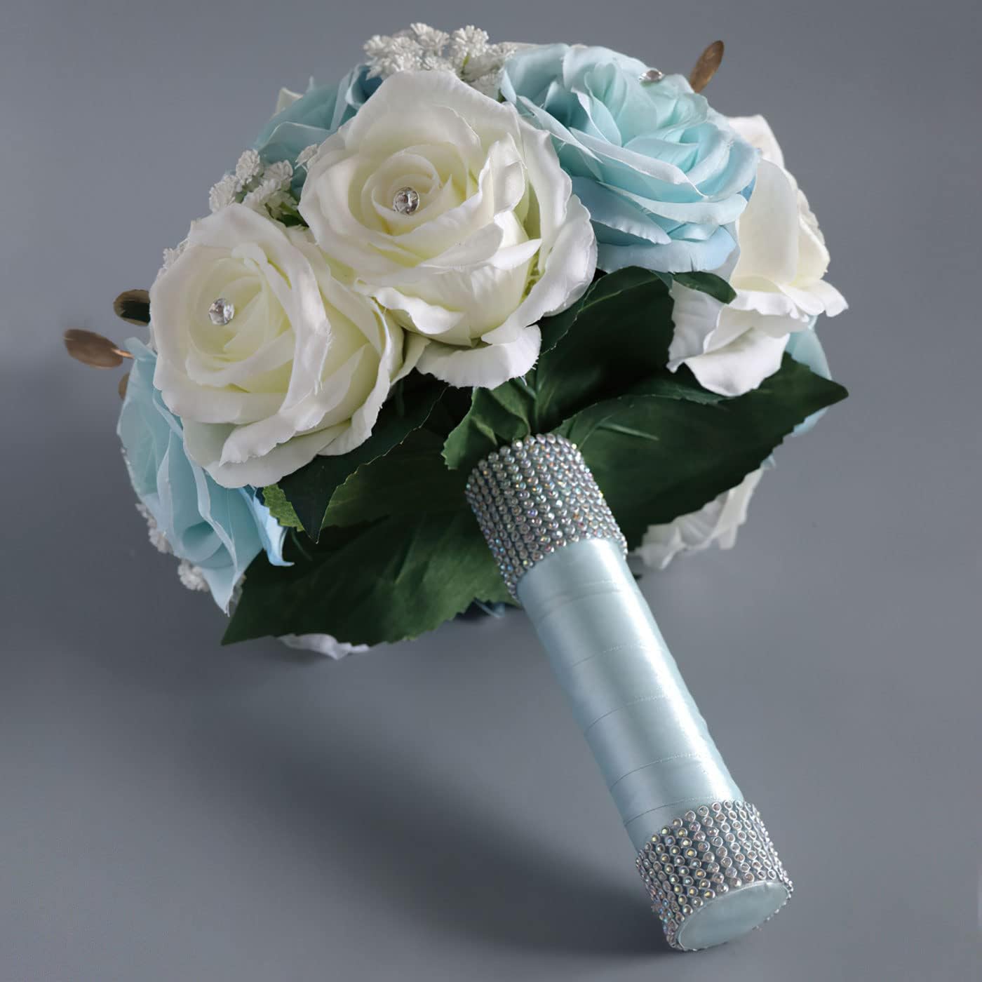 S_SSOY Wedding Bouquet for Bride Bridesmaid White and Blue Rose Bouquet for Wedding Party Prom Decoration - Image 6