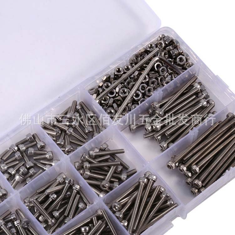 Generic 440pcs M3 304 Stainless Steel Hex Hexagon Socket Screw Nut Set Flat Head Thin Low Short Profile Head Cap Screw Bolt L6-40mm - (Size: 440pcs Set Stainless)