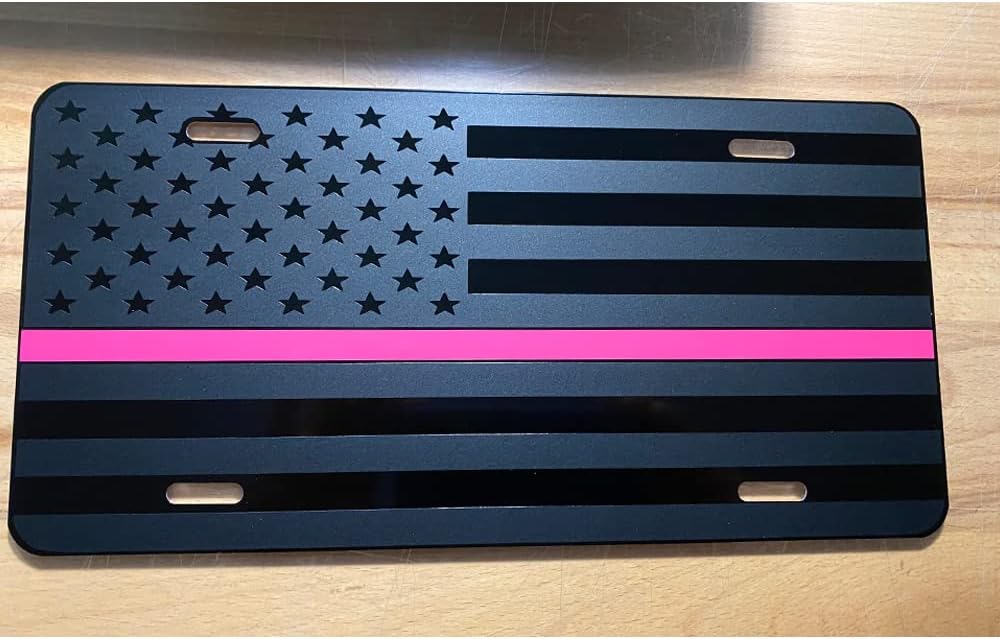 Thin Pink Line US American Flag Matte Blk Heavy Duty Aluminum License Plate