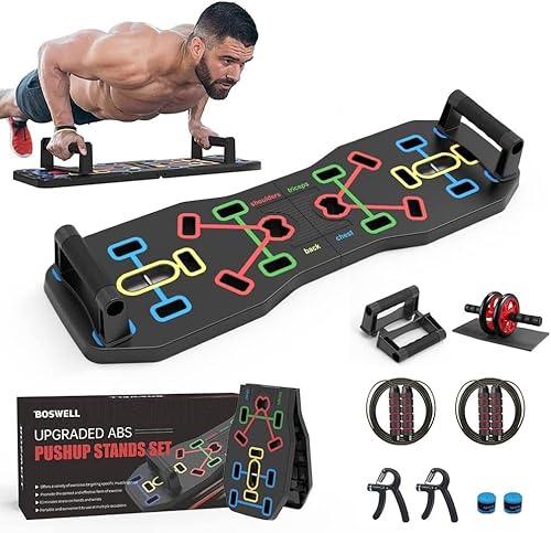 Push Up Board, BOSWELL Portable Multi-Function Foldable 10 in 1 Push Up Bar, Push up Handles for Floor,Professional Push Up Strength Training Equipment for Adult