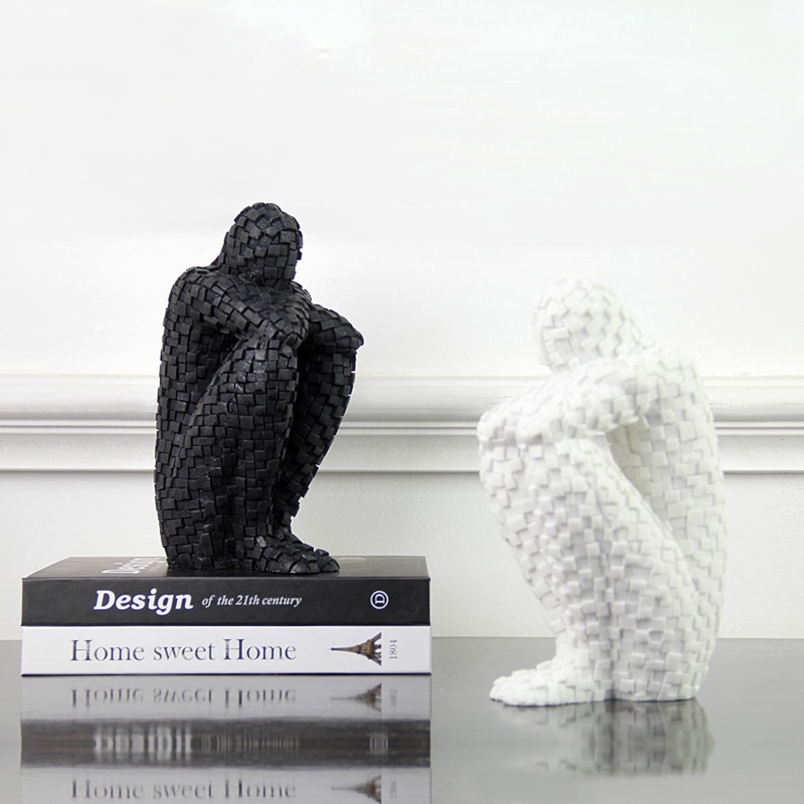 Amazon.co.jp: 抽象的なモザイクマン 樹脂像 白黒彫刻 癒しの像