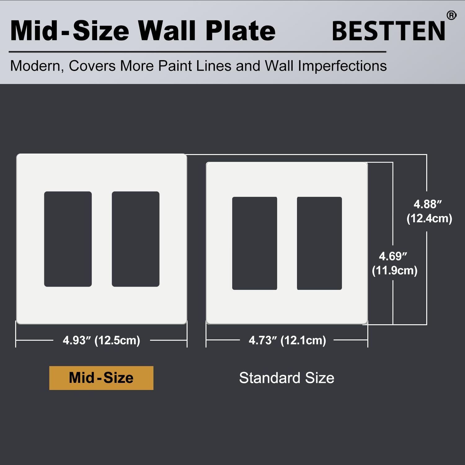 BESTTEN 10-Pack 2-Gang Mid-Size Screwless Wall Plate – Gloss White, Midway Decorator Outlet Cover – CUL Listed