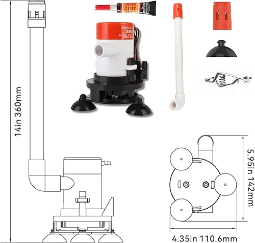Miniatura 9 de SEAFLO Kit de bomba de aireación Livewell portátil serie 09  12 V, 350 GPH, sumergible, cabezal rociador ajustable, funcionamiento silencioso,