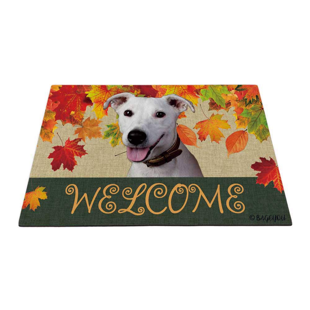 BAGEYOU Welcome Fall with My Favorite Dog Jack Russell Terrier Puppy Outdoor Doormat Maple Leaf Harvest Season Rustic Decor Porch Rugs Floor Mat 35.4" x 23.6"