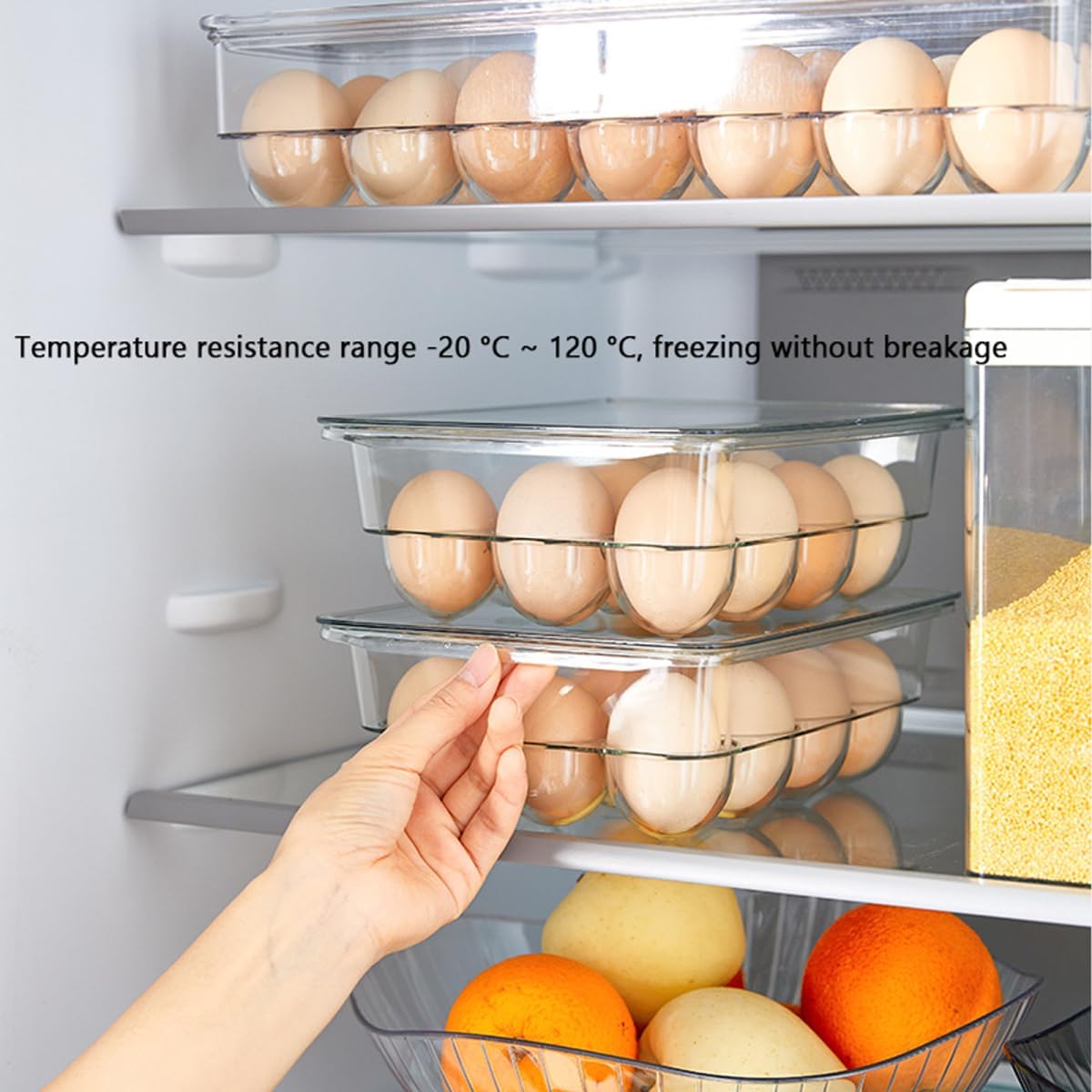 KLUFO 2 Pack Egg Container for Refrigerator,12 Egg Container with Lid & Handle,Clear Stackable Egg Tray, Plastic Egg Storage Bins for Fridge Organizers and Storage(12 Slot Capacity)