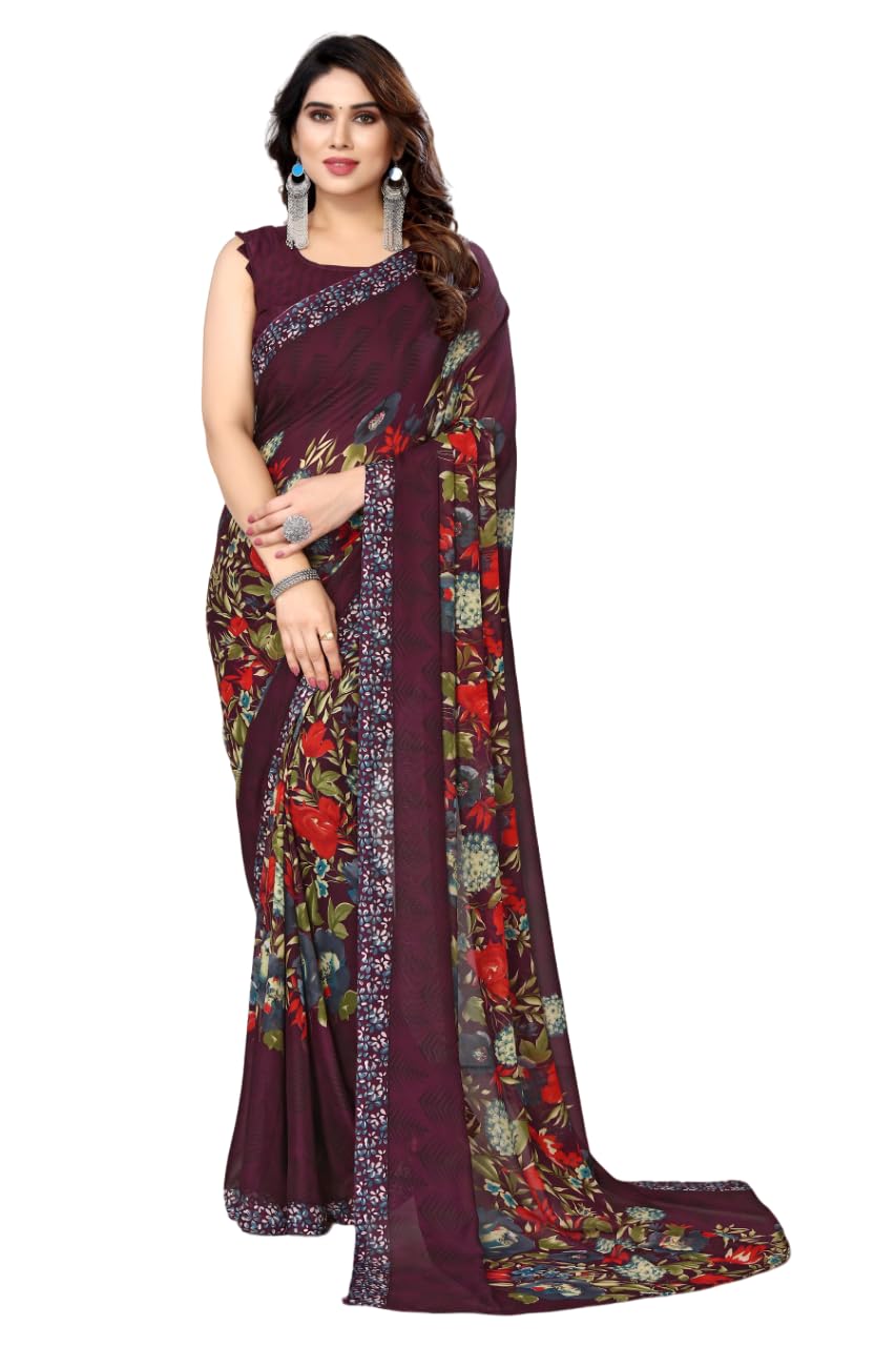 YashikaWomen's Printed Trendy Georgette Green Color Saree With Blouse Material