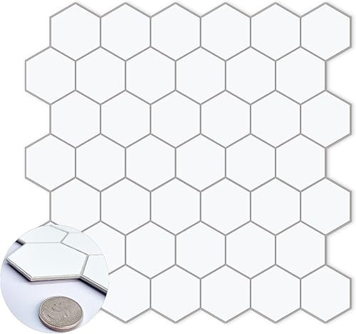 INNO STICKERS 10 hojas hexagonales de azulejos para despegar y pegar, resistentes al agua, para salpicaduras, azulejos de mármol autoadhesivos de